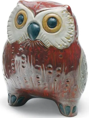 Produktbild von Casa Padrino Luxus Porzellanfigur Eule Rot / Mehrfarbig 13 x H. 16 cm - Deko Skulptur