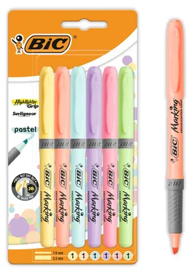 Produktbild von BIC Highlighter Grip Pastell-Textmarker, 6 Stück
