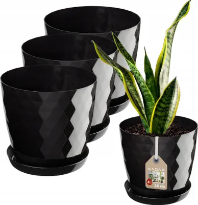 Obrázek produktu pro Plastové květináče KADAX "Amily", květináč s podšálkem. Květináč, 25 cm, černý, 3 kusy