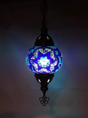 Immagine prodotto di Lampada a sospensione Oosterse Mozaïek blu - Lampada turca realizzata a mano con attacco E-14, altezza 78 cm
