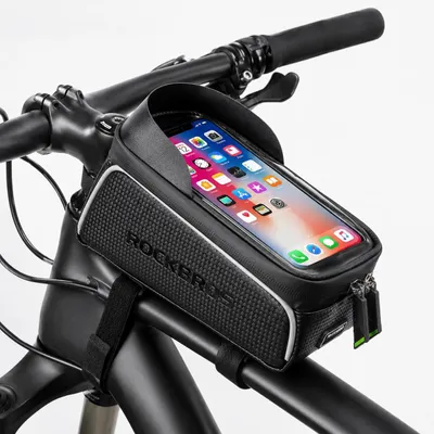 Produktbild von Fahrrad Rahmentasche 1,9L mit Handyhalter bis 6,5 Zoll – wasserabweisende Oberrohrtasche mit TPU Touchscreen, Sonnenblende, reflektierenden Elementen