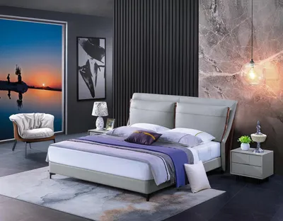 Image de Lit en bois Lit double Meubles de luxe Chambre à coucher Hôtel Lits 180x200cm Cuir
