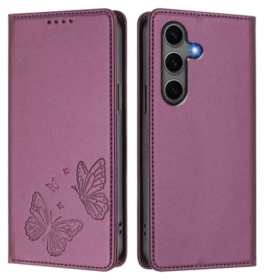 Image de Étui en cuir pour Samsung Galaxy S25+ / S24+, motif papillon, étui portefeuille à rabat avec support, violet