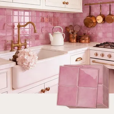 Produktbild von 15x15cmx10Stk 3D selbstklebende Wandfliesenaufkleber, Abzieh- und Aufklebefolie, wasserdichte Spritzschutzfliesenaufkleber zum Aufkleben für Küche, Badezimmer, Wand, Rosa
