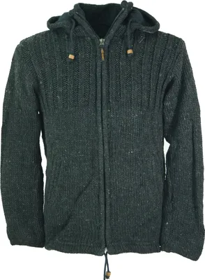 Produktbild von Kuschelige Gefütterte Strickjacke, Mellierte Wolljacke Nepal Jacke Anthrazit - Modell 1, Herren, Schwarz, Wolle, Größe: M