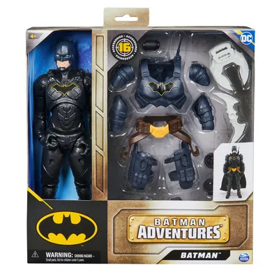 A toy Batman action figure with accessories in its retail packaging.