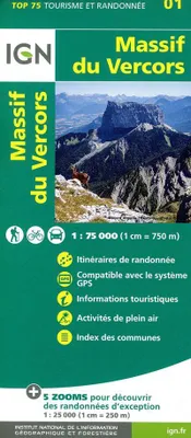 Obrázok produktu pre IGN 75 000 Turistická mapa 01 Massif du Vercors
