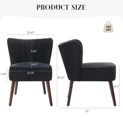 Obrázok produktu pre Sametová kreslo – kreslo bez podrúk – čalúnené, s masívnymi drevenými nohami, nosnosť 136 kg, rozmer 51,5 x 48 x 74 cm, vhodné do obývačky – béžová