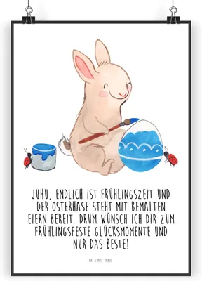 Produktbild von Mr. & Mrs. Panda Bild Hase Marienkäfer DIN A5 - Weiß - Geschenk, Osterhase, Kunstdruck, Wandschmuck, Wandbild, Ostergeschenke, wanddeko, Ostern, Ostergrüße, Frühling
