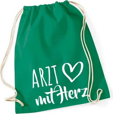 Produktbild von Huuraa Turnbeutel Arzt mit Herz 12 Liter Kelly Green Baumwolle Rucksack Geschenkidee