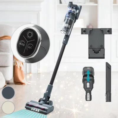 Zdjęcie produktu dla Klarstein Odkurzacz akumulatorowy bezworkowy, Odkurzacz bezprzewodowy z 4-stopniowym filtrem E12 EPA, Odkurzacz na sierść zwierząt, dywan i twardą podłogę, Odkurzacz pionowy bez worka z ssawką 180°