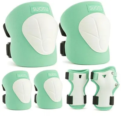 Produktbild von Suotu Knieschoner Kinder Größe M 7-13 Jahre Protektoren Set Knie Ellbogen Handgelenk Schoner für Skateboard, Inlineskates, Scooter, BMX, Hoverboard