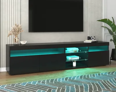 Produktbild von Merax TV-Schrank hochglanz Lowboard mit Ablage und LED-Beleuchtung inkl. Fernbedienung, Holz TV-Lowboard Stehend Fernsehtisch, 180x35x45cm,Schwarz