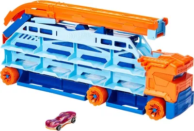 Produktbild von Hot Wheels City Transporter mit Abfahrtsrampe, enthält 1 Auto, Geschenk für Kinder ab 4 Jahren, Fahrzeug- & Schienen-Set, 4 Jahr(e), Kunststoff, Mehrfarbig