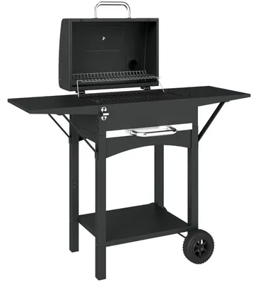Produktbild von Holzkohlegrill mit Deckel – BBQ Smoker Grill mit 2 Seitentischen, großer Grillfläche, Grillrost, Thermometer & Rädern, für Garten & Terrasse
