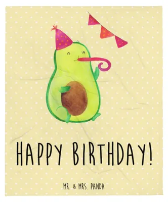 Produktbild von Mr. & Mrs. Panda Tagesdecke Avocado Geburtstag - Gelb Pastell - Geschenk, Decke, Party, Kuscheldecke, Happy Birthday, Schlafdecke, Alles Gute, Feier, Sofadecke, Warme