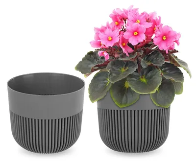 Immagine prodotto di Vaso da fiori KADAX Ø 13 cm, fioriera con struttura scanalata per uso interno ed esterno, vaso per piante in plastica, fioriera per piante da interno (grigio)