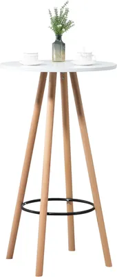 Produktbild von Famanu Stehtisch Retro - Rund - Bartisch für Innen & Außen - Metall - Weiß - 60x60x107cm