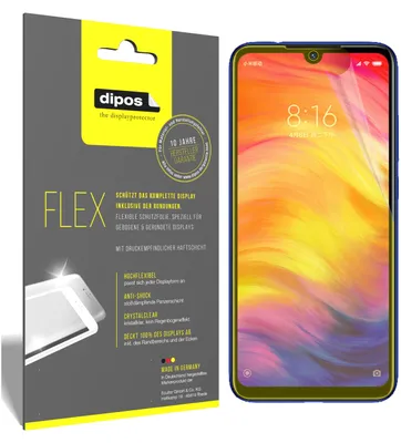 Produktbild von 3x Schutzfolie für Xiaomi Redmi Note 7 Folie, 100% Displayabdeckung, dipos Flex