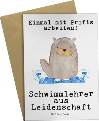 Produktbild von Mr. & Mrs. Panda Grußkarte Schwimmlehrer Leidenschaft - Weiß - Geschenk, Schwimmbad, Spruch, einladungskarten, Grußkarten, Schwimmkurs, Lustig, Beruf, dankeskarten