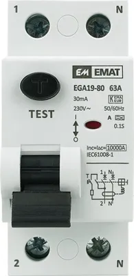 Image de EMAT Interrupteur différentiel 2 pôles 63A 30mA type A (85002001)