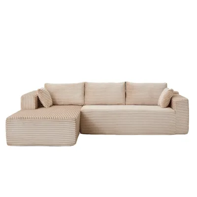 Productafbeelding van Modulair hoekbank in beige – L-vormige bank van corduroy, flexibel combineerbaar, zonder montage, 279 × 179 × 83 cm