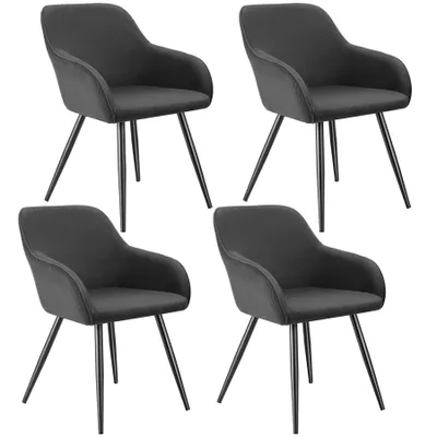 Image de Chaise MARILYN rembourrée en velours côtelé - anthracite-noir, Lot de 4