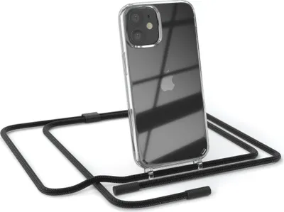 Produktbild von EAZY CASE Handykette für Apple iPhone 12 Mini, Clear Case aus Silikon, mit Umhängeband, abnehmbare Endstücke, Handyband in Schwarz