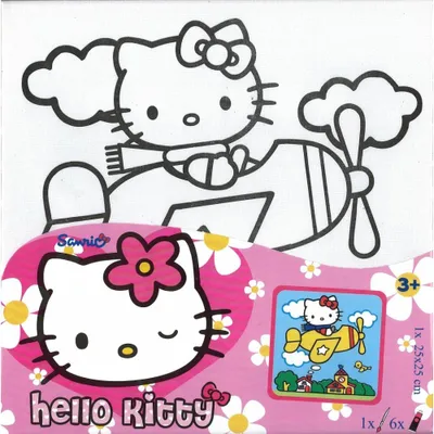 Produktbild von Hello Kitty Leinwand mit Acrylfarben, Palette und Pinsel