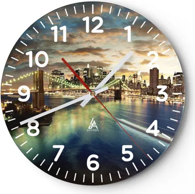 Produktbild von Wanduhr - Rund - Glasuhr - Amerika Architektur New York - 40x40cm - Schleichendes Uhrwerk - Lautlos - zum Aufhängen bereit - Dekoration Modern - Wanddekoration aus Glas - C4AR40x40-0226