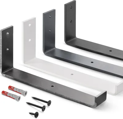 Produktbild von HOLZBRINK Metall Regalträger Regalhalter für Wandregal, Wandhalterung 300mm, Rohstahl mit Klarlack, 10 Stück, HLR-J-300-0000