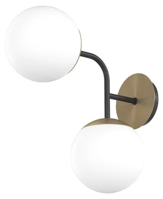 Obrázek produktu pro Moderní nástěnná lampa, černý kov a mosaz, bílé sklo, 2 patice E27
