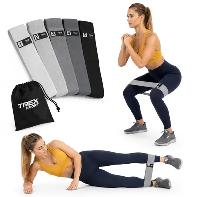 Produktbild von TREX SPORT Gymnastikband 5 Stück Set TX-038PBA Widerstandsband | Fitnessband aus Stoff, 5-30 kg | Resistance Band robust, Anti-Roll | Loop Band Grau