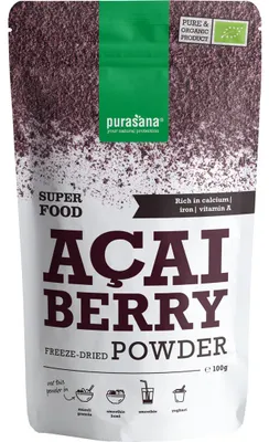 Zdjęcie produktu dla JAGODY ACAI LIOFILIZOWANE SPROSZKOWANE BEZGLUTENOWE100 g - PURASANA