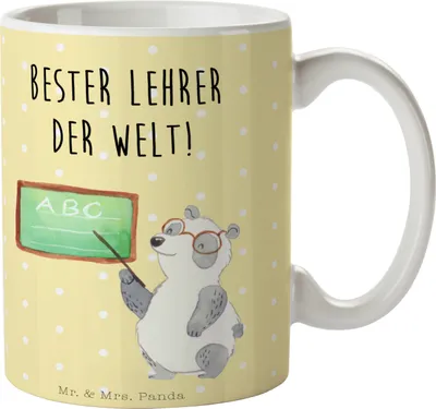 Produktbild von Mr. & Mrs. Panda Tasse Panda Lehrer - Gelb Pastell - Geschenk, Kaffeepott, Lustige Sprüche, kaffeetasse bedruckt, Becher, Teetasse