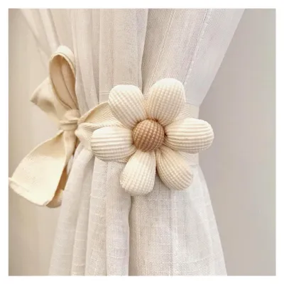 Produktbild von Vorhang Raffhalter Gardinenband 2 Stück, Blumen Gardinenclips für Boho Kinderzimmer Deko (Beige)