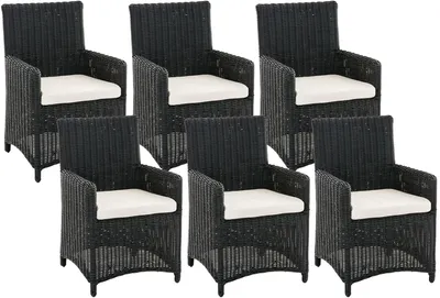 Produktbild von CLP Gartenstuhl 6er Set Fontana, Polyrattan Gartenstühle, Hochlehner mit Sitzkissen, schwarz Polsterfarbe Cremeweiß