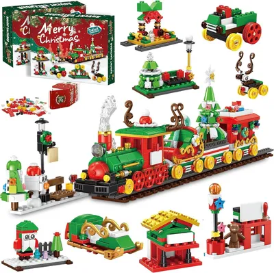 Produktbild von 2026 Adventskalender Weihnachtszug Bausteine Set 24 Tage Weihnachten Countdown Adventskalender mit 777 Bausteine 24-In-1 Weihnachtszug