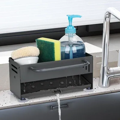 Obrázek produktu pro Organizér do dřezu Ibenzoa® s odkapávacím stojanem, z nerezové oceli a vysoce kvalitní oceli, rozměry 22,2 × 9,1 × 10,5 cm – vhodný pro houbičky, kartáče a utěrky