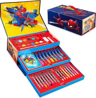 Produktbild von Kreatives Malset mit Marvel Spider-Man, 42-teilig, Wachsmalstifte, Filzstifte, Wasserfarben und Zubehör, im Set