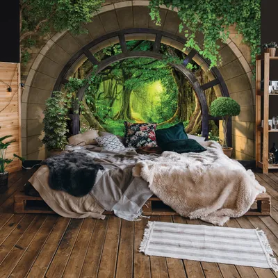 Produktbild von Vlies Fototapete 3D EFFEKT Wald Regenwald Baum ( 312x219cm - 3 Bahnen ) Fensterblick Ausblick inklusive Kleister Wohnzimmer Schlafzimmer Wandtapete Tapete Latexdruck UV-Beständig Montagefertig