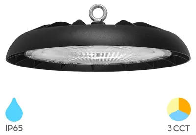 Image de Luminaire LED Braytron pour halls, 200 W, 3CCT (blanc chaud, blanc neutre, blanc froid), 26 000 lm, aluminium noir, IP65