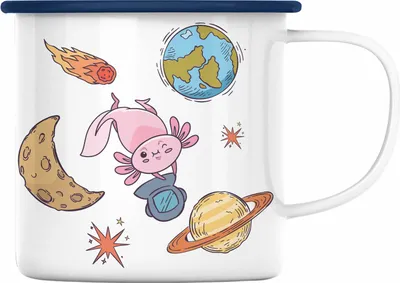 Produktbild von Trendation - Axolotl Emaille Tasse Grafik Lustig Geschenkidee Schwanzlurch Tiere Geschenk Galaxie (Blau)