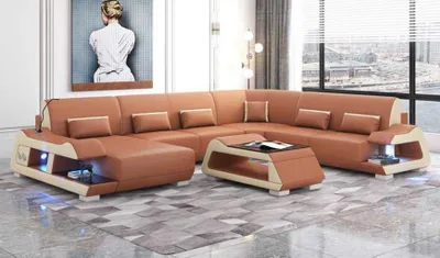Produktbild von Großes Sofa Wohnlandschaft XXL U Form Ecksofa Ledersofa Braun Sofas