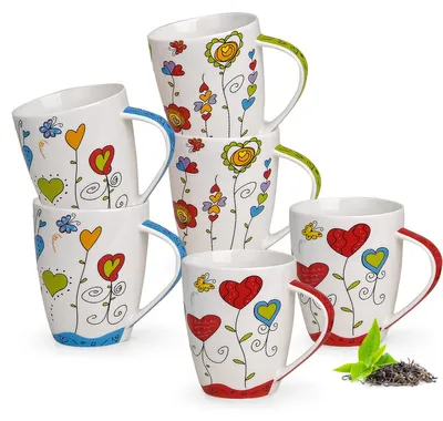 Produktbild von Kaffeetassen 6er Set Blumen Herzen Frühling Sommer