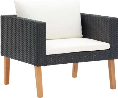 Produktbild von 1-Sitzer-Gartensofa mit Auflagen Poly Rattan Schwarz