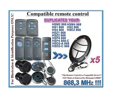 Produktbild von 5 x Hörmann HSM2, HSM4, HSP4, HSP4-C, HSZ1, HSZ2, HSD2-A, C HSD2-HS1 HS2, HS4, HSE2, FIT2 868,3MHz transmitter Ersatz-Fernbedienung, 5 Stück