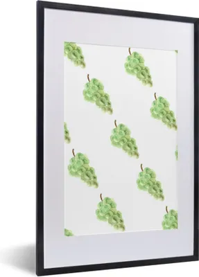 Produktbild von MuchoWow® Gerahmtes Poster Weintrauben - Aquarell - Weiß 40x60 cm - Poster mit Schwarzem Bilderrahmen Wandposter Rahmen Foto Bilder - Poster in Rahmen