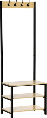 Produktbild von HOMCOM Standgarderobe, Schuhregal aus Metall mit 3 Ablagen und 4 Haken zum Aufhängen von Kleidung für den Flur, Eingangsbereich, 60 x 40 x 175 cm, Sch