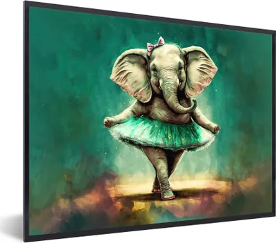 Produktbild von MuchoWow® Gerahmtes Poster Elefant - Ballerina - Farbe - Schleife - Porträt 40x30 cm - Poster mit Schwarzem Bilderrahmen Wandposter Rahmen Foto Bilder - Kunstposter - Wanddekorationen